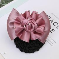 Barrettes à nœud papillon en forme de rose faites à la main, décorées de strass, pince à cheveux, couvre-chignon, filet à cheveux, fleur de rose en satin avec cristaux