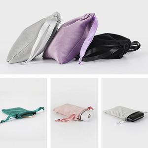 Customized Printed Logo Pink Color Jewellery Packaging Bag Luxury Velvet Necklace <b>Pouch</b> <b>Drawstring</b> Gift <b>Pouch</b> With Silk Ribbon - Product Image 4