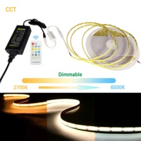 Kit de bandes LED COB CCT 24V à température de couleur réglable (2700K-6500K) avec alimentation et contrôleur de gradation