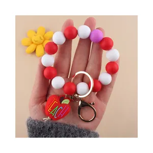 Nouveaux cadeaux Silicone Perles Bracelet Bracelet Porte-clés Creative Apple Teacher's Day Bracelet Porte-clés