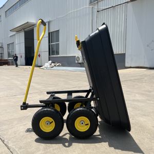 Nampan rangka baja lipat 4 roda tahan lama troli kapasitas 200KG Poly Garden Dump <span class=keywords><strong>Truck</strong></span> OEM limbah tangan tugas berat yang dapat disesuaikan - Product Image 2