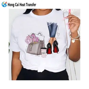 Hongcai Chất Lượng Cao Cotton Phụ Nữ Của T-Shirt Với Logo Biểu Tượng Tùy Chỉnh Của Phụ Nữ Mềm Mại Mỏng Phù Hợp Với T-Shirt