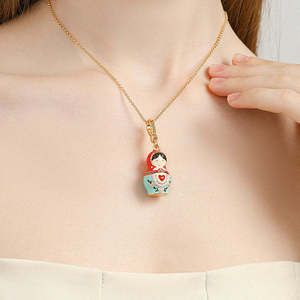 Collier en émail coloré plaqué or, pendentif Matryoshka en alliage, <span class=keywords><strong>œuf</strong></span> Fabergé, <span class=keywords><strong>bijoux</strong></span> de mode - Product Image 1