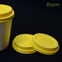 Couvre-tasses en plastique jaune, blanc et noir de 90 mm, recyclables, biodégradables, pour gobelets à café, écologiques
