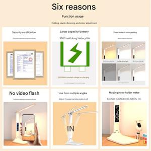 Lámpara de Mesa LED de Diseño Moderno Blanca con Control Táctil, Pantalla Digital, Multiángulo Ajustable, Recargable, Luz de Estudio de 180 Grados - Product Image 3