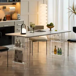 现代家用厨房家具透明透明亚克力底座方形顶部餐桌，带储物收纳器