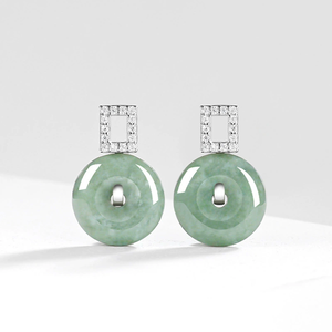 Natural genuine A-grade jade green bean-shaped <b>stud</b> earrings with a peace charm, icy-grade jade, S925 <b>silver</b>, women's style - Product Image 1