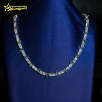 Collier et bracelet tennis en moissanite bleu-vert taille poire mixte Cœurs et Flèches, chaîne tennis en moissanite 5mm 925, cadeau pour fille