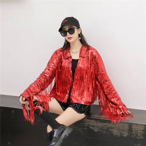 Vrouwen Fashion Fringe Goud Rood Zwart Sliver Tassel Glitter Tops Meisje Partij Cosplay Losse Jas Partywear - Product Image 3