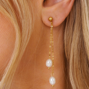 Boucles d'oreilles minimalistes CANNER plaquées or 18 carats avec perles, bijoux fantaisie, imitation perle, double pompon, pour femmes - Product Image 2