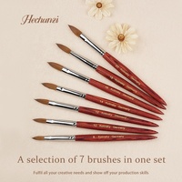 Hechunzi Round Nail Art Pen Brushes 7 Pièces Set 100% Kolinsky Hair Manche en bois Taille 8 10 12 14 16 18 20 Kolinsky Brush