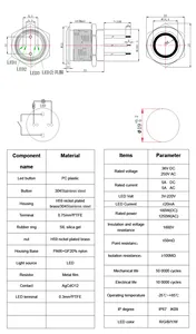 22mm15A大電流電力防水IP67ラッチオンオフモーメンタリメタルプッシュボタンライトスイッチ赤緑LED12V 110V 220V