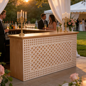 طاولة بار مستطيلة حديثة من الخشب الصلب 100٪ بتصميم جديد، أثاث متين للحفلات والأعراس مع الراتان - Product Image 1