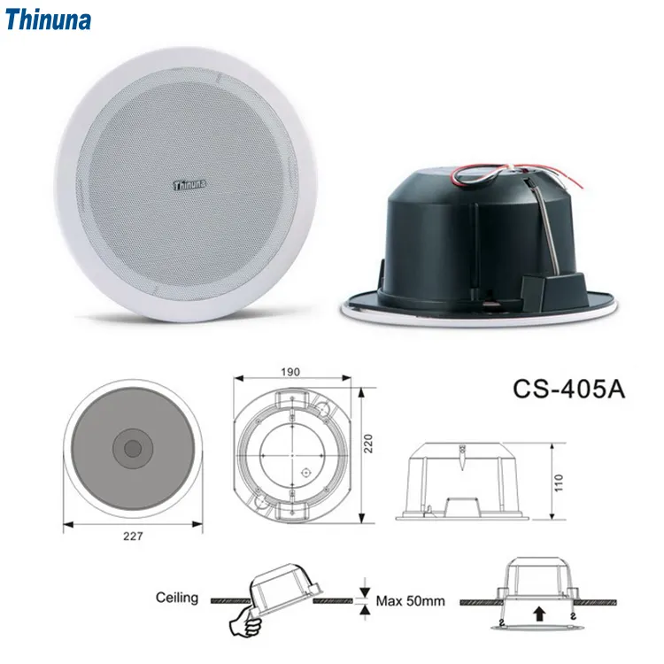 Thinuna CS-405A High End 6.5 Inch PA Speaker Background Music System Ceiling Speaker Plastic Ceiling Grille for Speaker