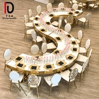 Dubaï style or en acier inoxydable demi-lune plateau en mdf table à manger de mariage