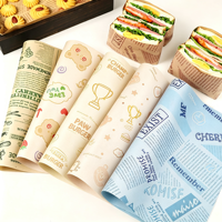 Papier d'emballage pour sandwichs, hamburgers, poulet frit et frites, 30*30cm, qualité alimentaire, résistant à la graisse, avec logo imprimé personnalisé, vente en gros