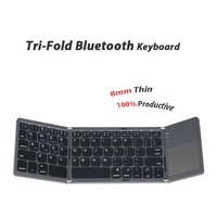 Keyboard Mini Lipat Tiga dengan Touchpad, Ultra-Slim, Portabel, Nirkabel untuk Tablet, Ponsel, dan PC Android, iOS, Windows