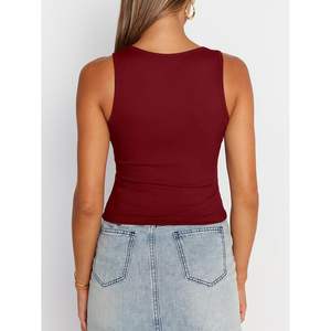 Custom 2025 <b>Womens</b> Summer <b>Tank</b> <b>Tops</b> Square Neck Ribbed Sleeveless Basic Crop Breathable Going Slim Fitted Y2K Clothes-Queen Size - Product Image 3