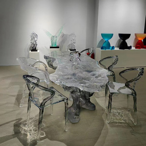 Ensemble table à café/thé en bois massif personnalisé table à manger en résine époxy transparente unique pour la maison et l'hôtel utilisation de meubles - Product Image 4