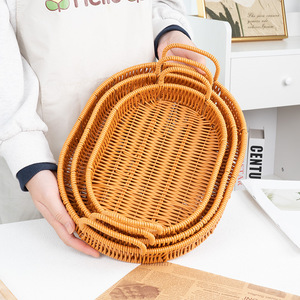 Bandeja de servir de imitación de ratán RD con asa para frutas, pan, pasteles, cesta de almacenamiento para el hogar, cocina, sala de estar - Product Image 3