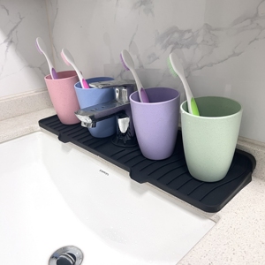 Kitchen Silicone Splash Countertop <b>Guard</b> <b>Draining</b> Pad Behind Faucet Large Water Drip Catcher Tray Mat - Product Image 4