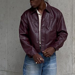 Giacca in Ecopelle Testurizzata Oversize Invernale Bordeaux OEM per Uomo, Giacca Bomber Personalizzata - Product Image 1
