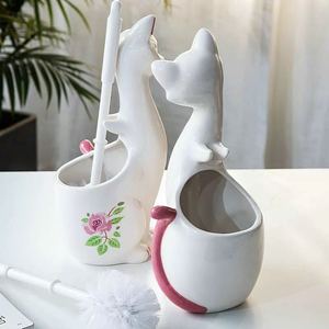 Porte-<span class=keywords><strong>brosse</strong></span> de toilette de salle de bain original, <span class=keywords><strong>brosse</strong></span> de toilette en céramique en forme de chat et ensemble de porte-<span class=keywords><strong>brosse</strong></span>, réutilisable et personnalisable - Product Image 1