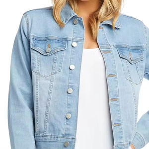 Veste en jean basique pour femme, boutonnée, en coton tricoté respirant de qualité supérieure, doublée de nylon, unie, écologique, pour l'hiver - Product Image 1