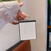 Étui de téléphone élégant en cuir grainé litchi pastel pour Samsung Galaxy Z Flip 8 7 6 5 avec support anneau et protection fine