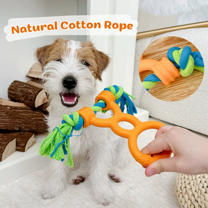 Устойчивая к укусу игрушка из натурального каучука, жевательная игрушка для собак в форме кости, резиновая игрушка для собак с хлопковой веревкой - Product Image 4