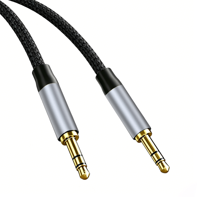 Braided Earphone Extension Cable 3.5mm Stereo Jack Plug AUX Audio Cable Compatible Phone to Car Multi-Shielded 24K Gold-Plated