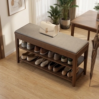 Banc à chaussures portable en bois massif, style moderne du milieu du siècle, avec coussin, tiroir dissimulé et rangement à 2 niveaux pour entrée, buanderie, couloir