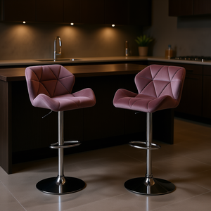 Juego de 2 taburetes de bar giratorios Breni Mauve Velvet Diamond Tufted con altura ajustable - Product Image 2
