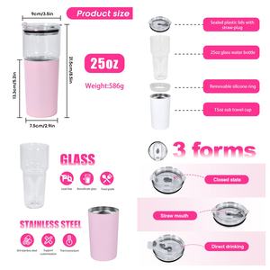 Tasse à double paroi en verre borosilicate transparent 25oz, écologique, en acier inoxydable, double usage, 9 couleurs - Product Image 5