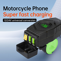 Chargeur de téléphone pour moto double USB 36W QC3.0 12V-24V avec voltmètre, interrupteur marche/arrêt, adaptateur de charge rapide double port étanche