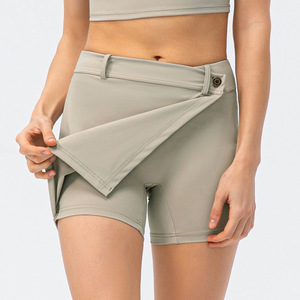 Rok wanita dua potong, celana pendek wanita kinerja aktif Solid, ringan untuk lari, tenis, Golf, olahraga, rok Mini - Product Image 3