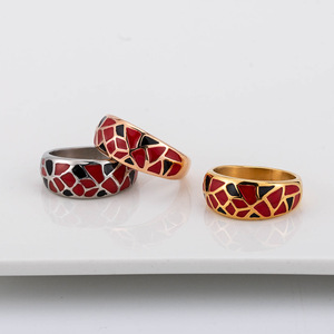 แหวนเคลือบเรขาคณิตเหล็กไทเทเนียมเครื่องประดับแฟชั่นสำหรับทุกเพศของขวัญสีแดงสีดำรูปแบบ XYR0035 - Product Image 3