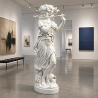 Statue de flûteuse Arcadienne en marbre blanc sculptée à la main - Figurine féminine pastorale entièrement personnalisable avec blé et urne, OEM/ODM bienvenus