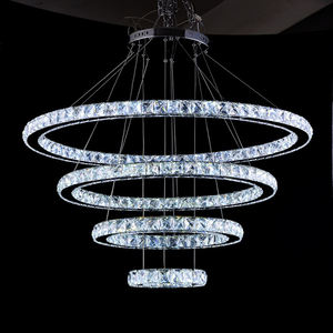 Zeal Lighting 2-Ring LED Crystal popular hierro y gota de agua vidrio 3-luz colgante lámpara de araña - Product Image 2