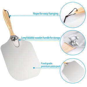 Set di Pala per <span class=keywords><strong>Pizza</strong></span> in Metallo da 12 Pollici con Manico Pieghevole in Legno, Opzione Logo Personalizzato, Spatola per <span class=keywords><strong>Pizza</strong></span>, Taglierina, Tappetino/Guanti, Direttamente dalla Fabbrica - Product Image 4