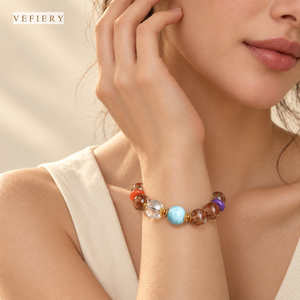 Bracelet de perles mélangées en quartz noir naturel, agate rouge, larimar et quartz clair pour femme - Vente en gros de bijoux - Product Image 2