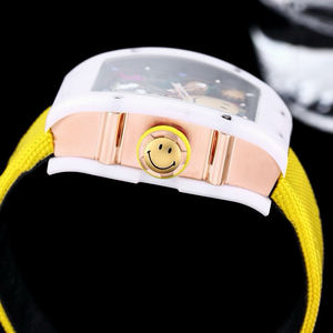Rehaussez votre style décontracté avec une montre mécanique à barillet ludique, détails 3D Smiley arc-en-ciel, bracelet en tissu doux, montre sportive de luxe - Product Image 4