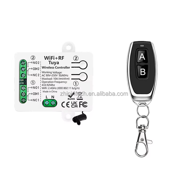 Tuya Smart WiFi & RF 433MHz Wireless Remote Control Transmitter BLE Network 2 CH Relay AC 90-250V for Garage Door