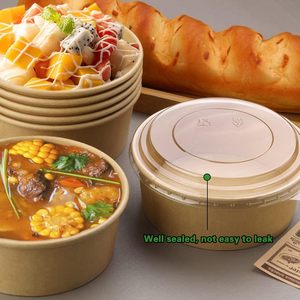 Bol à salade en papier kraft écologique jetable avec couvercles, personnalisable avec logo QR, pour plats à emporter et restauration rapide - Product Image 4