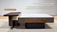 Mesa de Centro Moderna Cuadrada con Tapa de Piedra, Estructura de Madera y Dos Cajones para Sala de Estar y Apartamentos