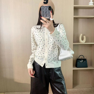 Suéter Cárdigan de Punto para Mujer, Cuello Redondo, Estampado <span class=keywords><strong>Floral</strong></span> Pequeño, Digital, 2026 - Product Image 1