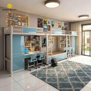 Muebles Escolares para Estudiantes, Cama Metálica para Dormitorio, Litera Tipo Loft con Mesa de Estudio, Silla, <span class=keywords><strong>Armario</strong></span> y <span class=keywords><strong>Escalera</strong></span> para Dormitorio de Hostal - Product Image 1