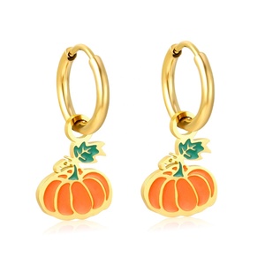 Pendientes de Aro con Forma de Calabaza de Halloween, Chapados en Oro de 18K, Personalizados, Nuevos, Modernos y Lindos, de Acero Inoxidable, con Esmalte - Product Image 1