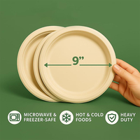 Vaisselle en bagasse de canne à sucre compostable, camping, personnalisée, plateau rond jetable vert de 9 pouces, plateau de restauration rapide biodégradable, assiette en papier