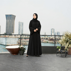 Black Modest Abaya Floor Length Long Sleeve High Neck Beaded Details Women's <b>Prayer</b> <b>Dress</b> Middle East Style Solid Polyester - Product Image 3